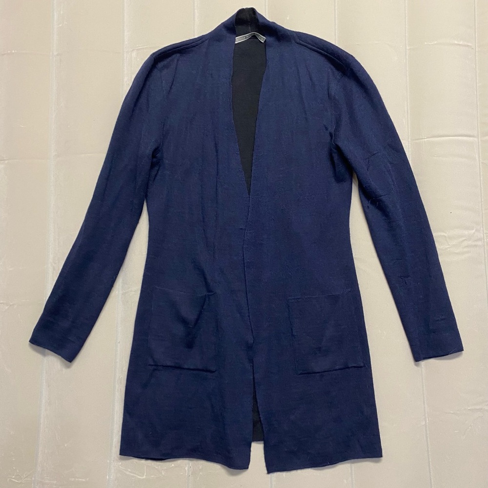 Alicia Adams Alpaca Women’s Sweater Cardigan Open Front Pockets Navy Luxury